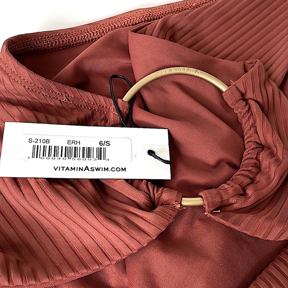 NWT Vitamin A LOLITA brown ribbed ring high leg highrise swim bikini bottoms 6 S - Picture 4 of 13